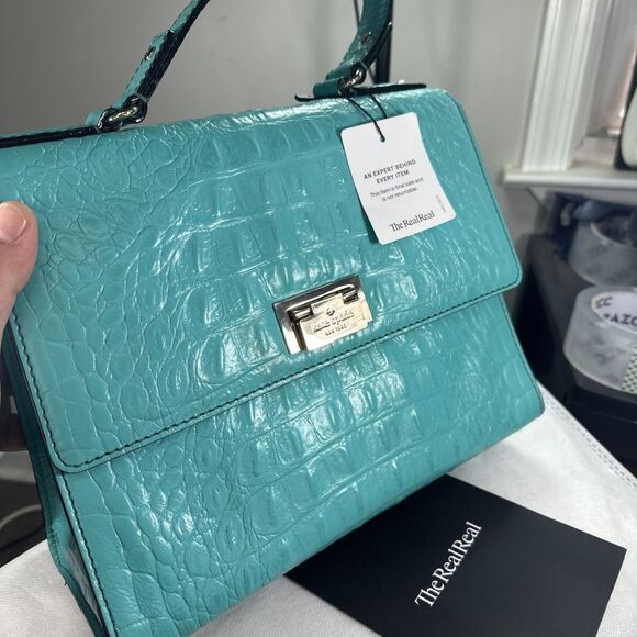 Kate Spade Orchard Valley Doris Croc Embossed Leather Bag Satchel Turquoise - Picture 6 of 9